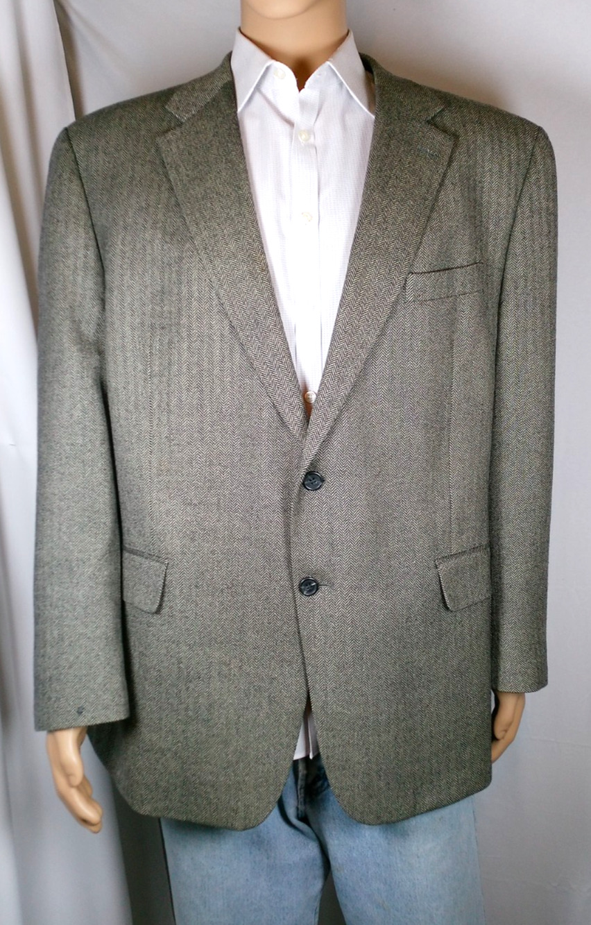 Chaps Woolmark Pure New Wool Herringbone Blazer 2-Button Estimated 50R Preppy